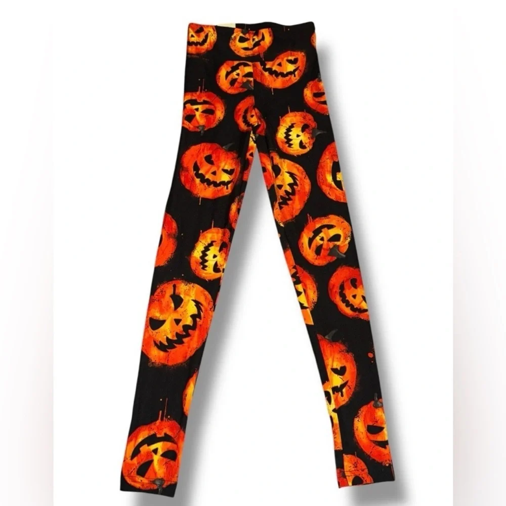 No Boundaries Orange Pumpkin Print Leggings XXS/XS- NWT